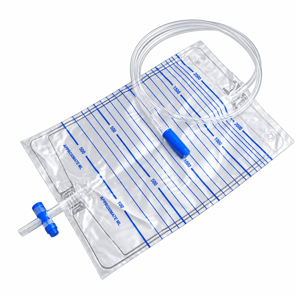 Urine Bag with T Valve (Cross Valve) 2000ml – Medical Grade PVC Urinary Drainage Bag with 90cm Tube