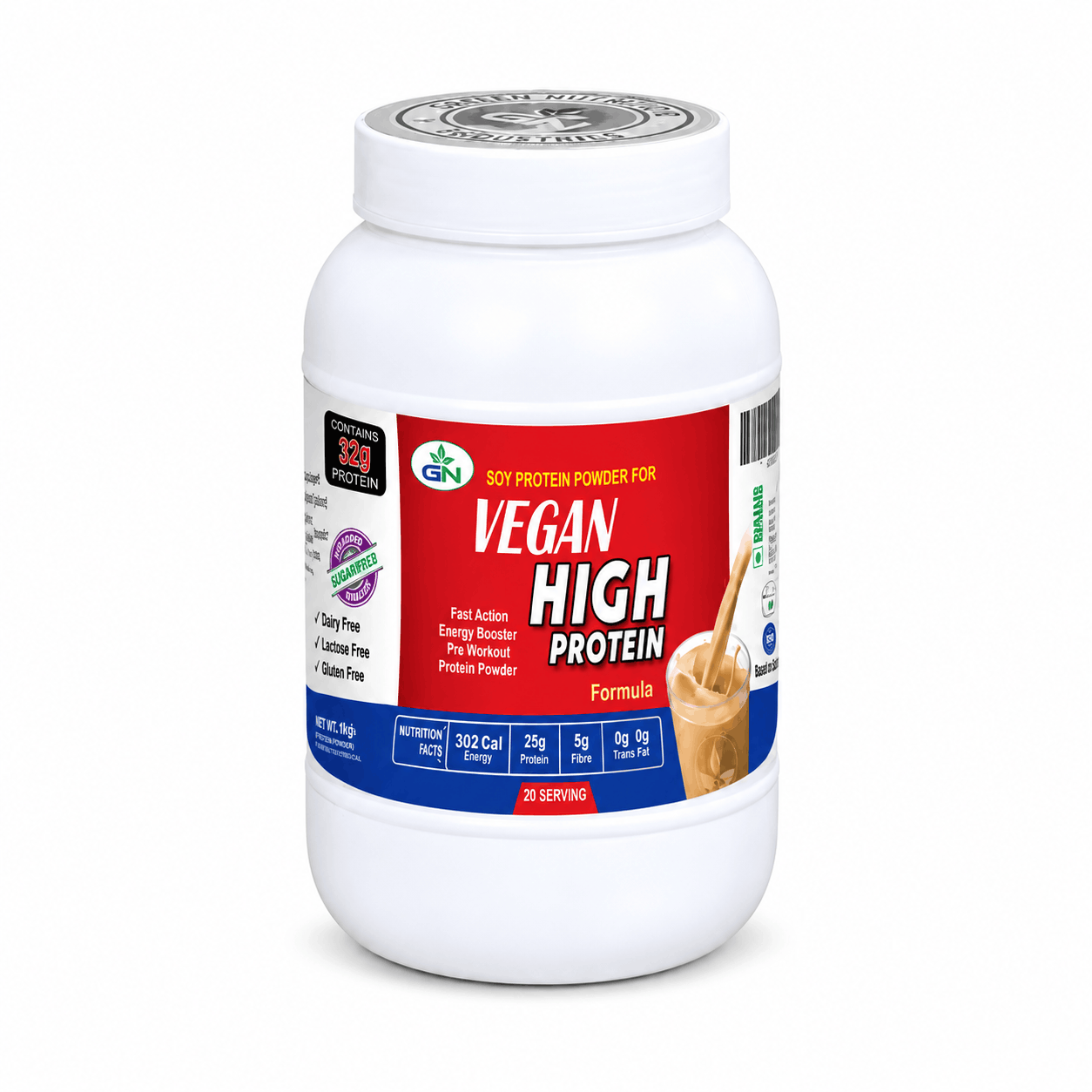 GN Green Nutrition Vegan High Protein Soy Protein Powder Formula – Plant-Based Protein – 1.6kg jar