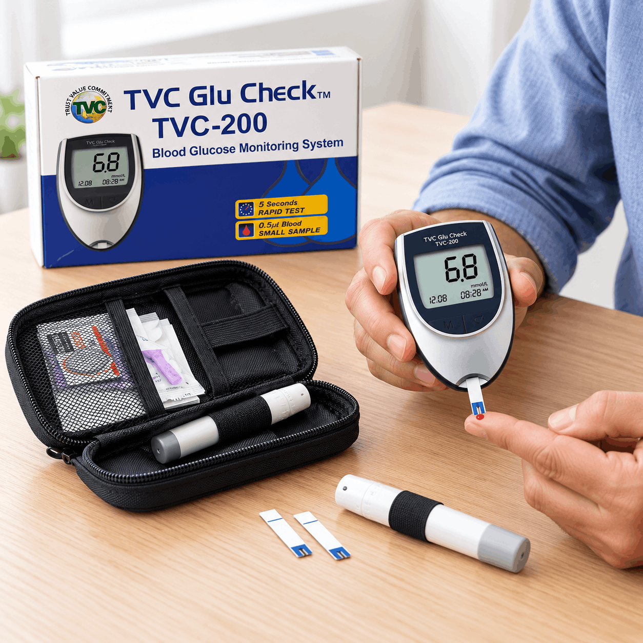 TVC Glu Check TVC-200 Blood Glucose Meter – 5 Second Diabetes Testing Kit with 25 Test Strips & 10 Lancets 4