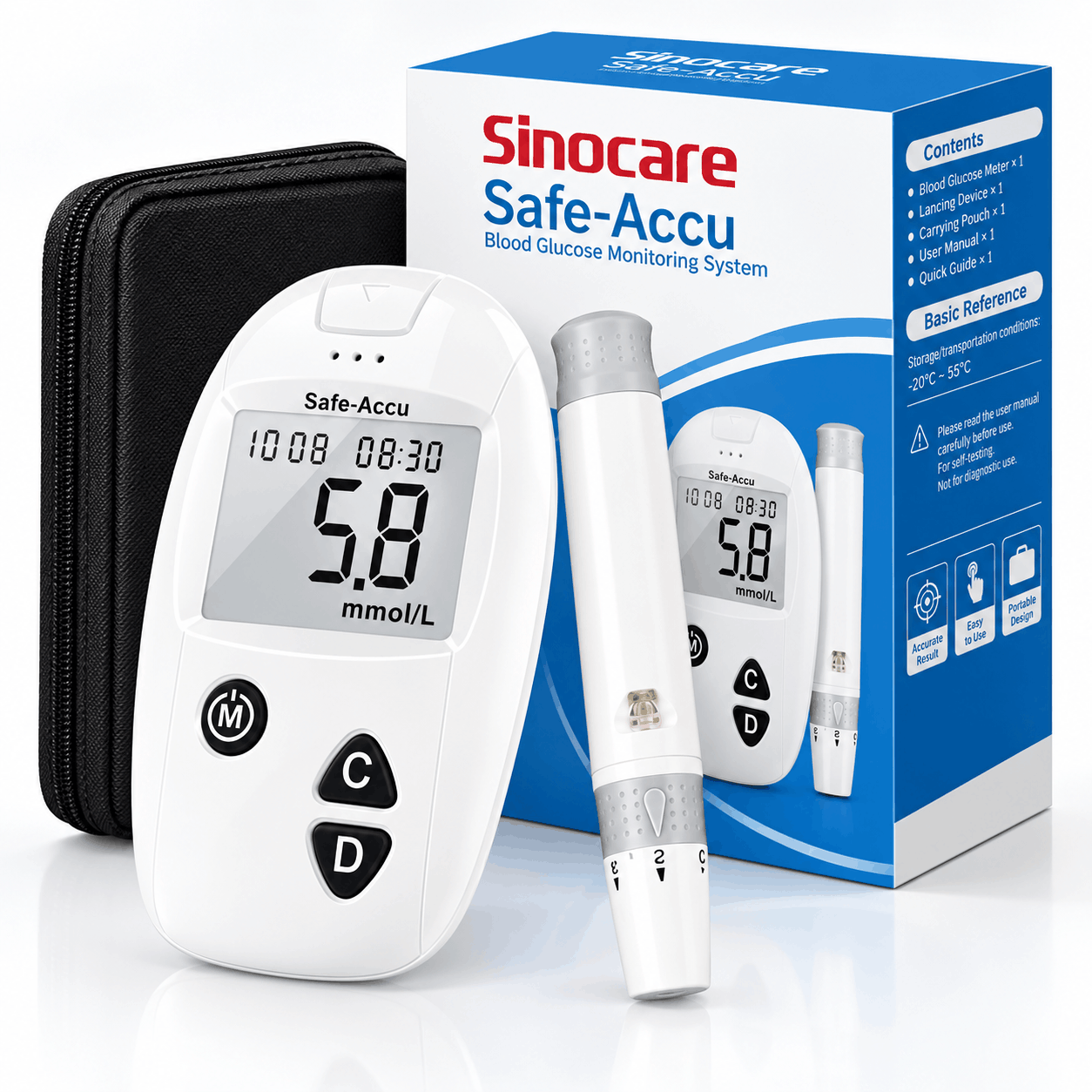 Sinocare Safe-Accu Blood Glucose Monitoring System – 10 Second Diabetes Testing Meter with 200 Memory 2