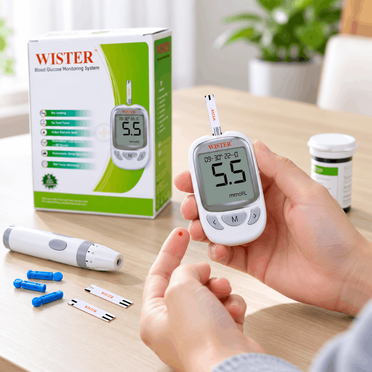 Wister Blood Glucose Monitoring System – No Coding Glucometer with 5-Second Test, 0.6 μL Sample & 500 Memory 4